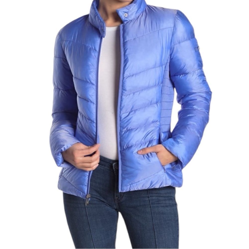 Via Spiga Ice Blue Smocked Quilted Puffer Jacket Size S - Picture 7 of 12